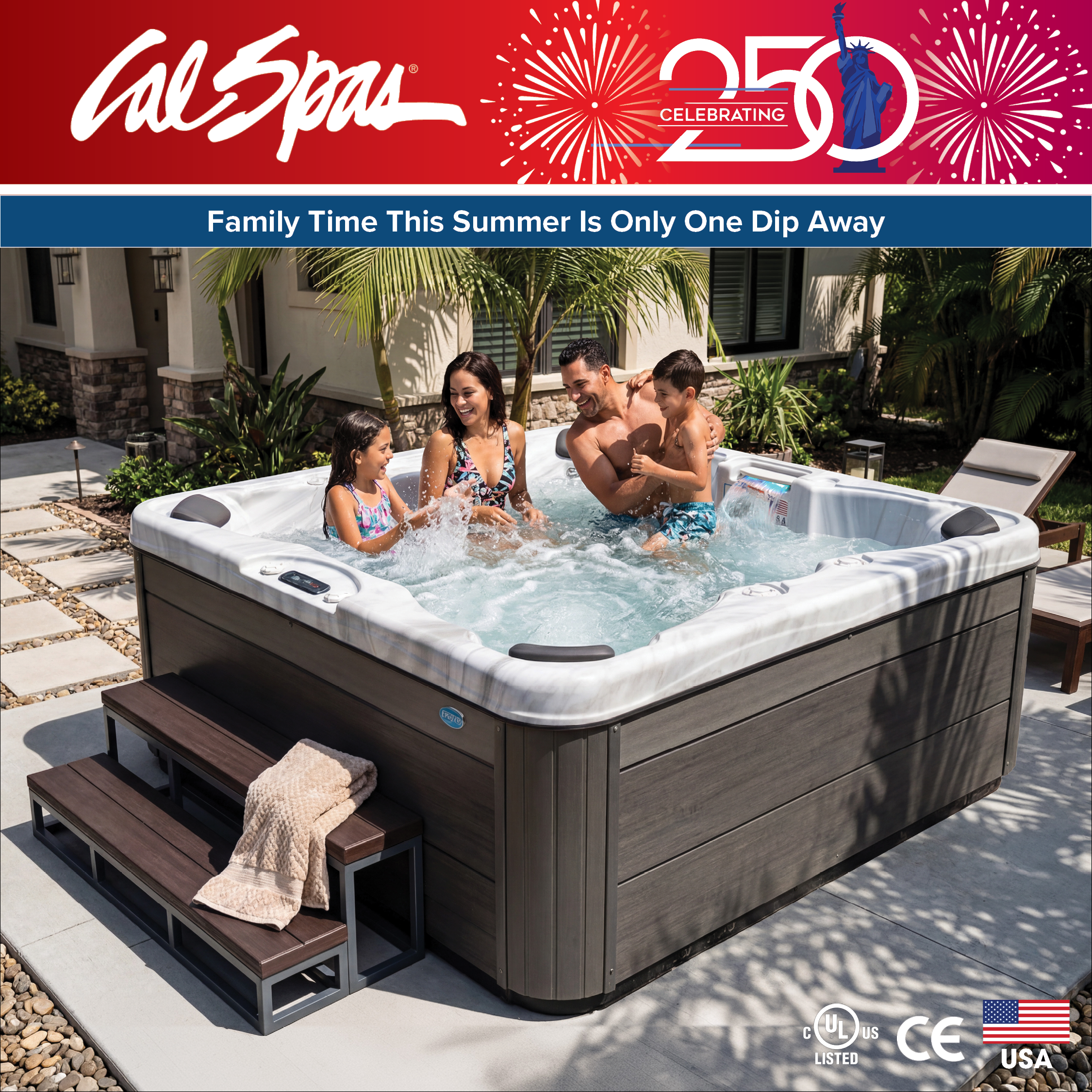Calspas hot tub being used in a family setting - Lovington